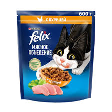 Корм д/кошек Феликс 600г Мясное объедение курица сух*8