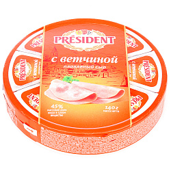 Сыр плавленый Президент 140гр с ветчиной*15 (БЗМЖ) 