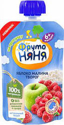 Пюре ФрутоНяня 90гр яблоко/малина с творогом*12