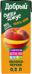 Сок Добрый 0,2л Яблоко/персик витаминный комплекс Актив кид*27