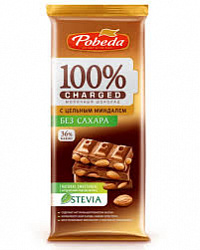 Шоколад молочный Чаржед Победа 90гр с цельным миндалем без сахара*10